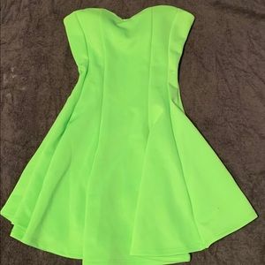 Neon green strapless dress